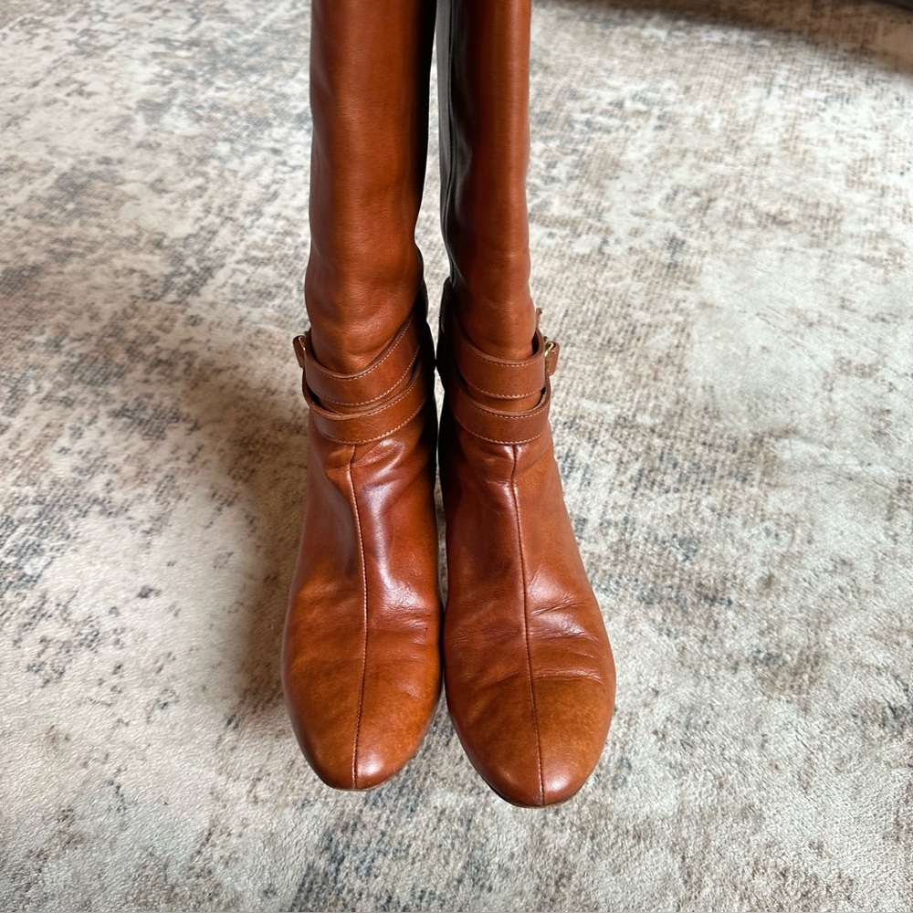 Loeffler Randall Cognac Leather Knee Boots 6B D-Ring Buckle Italy - Picture 6 of 8
